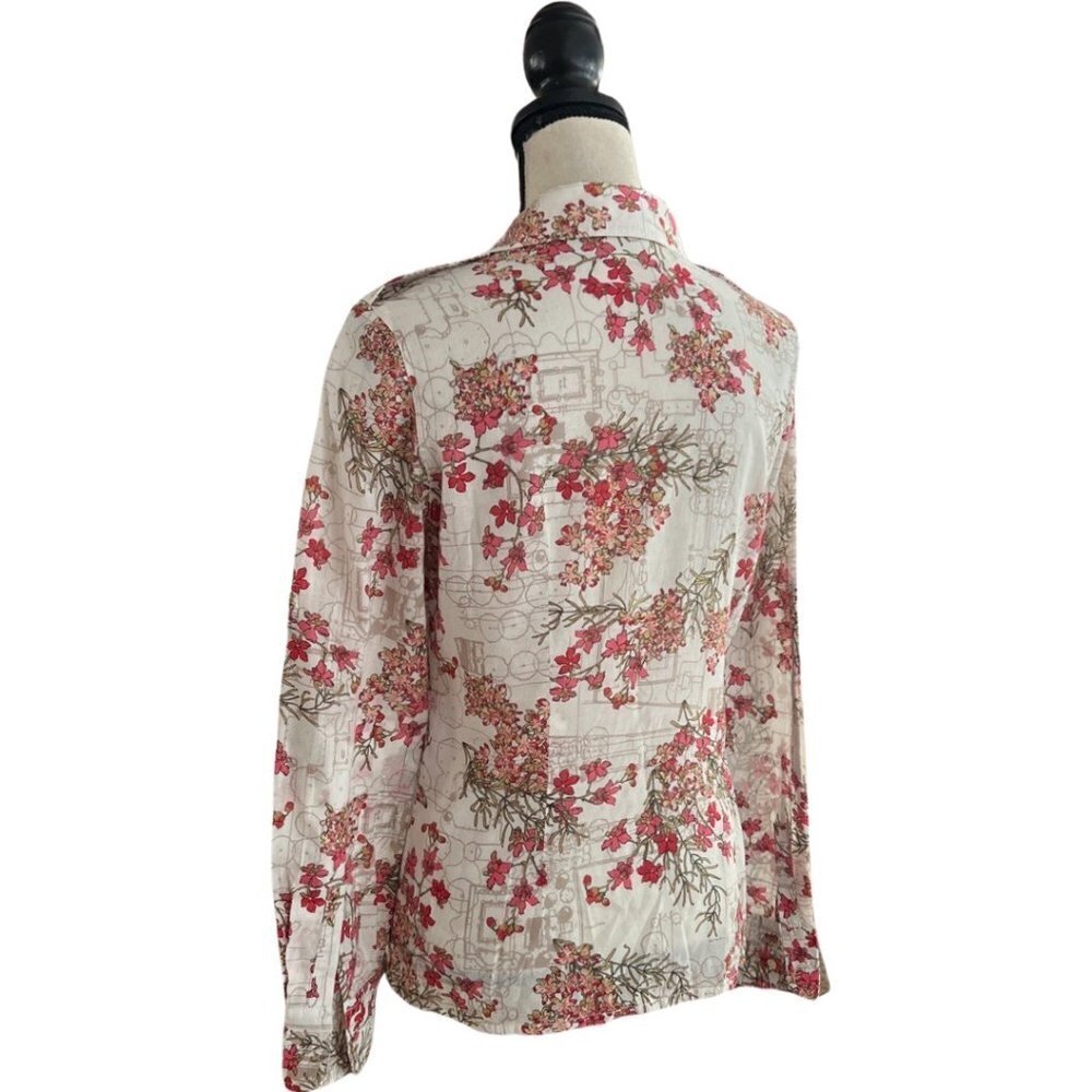 Tory Burch beige base floral print button down cotton shirt size 6 - Picture 2 of 6